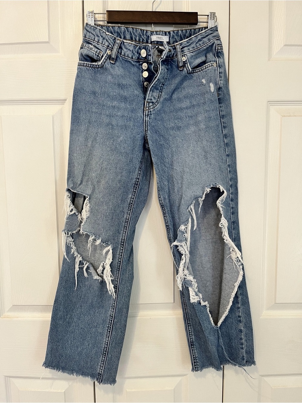 Forever 21 Light Blue Distressed Wide-Leg Jeans